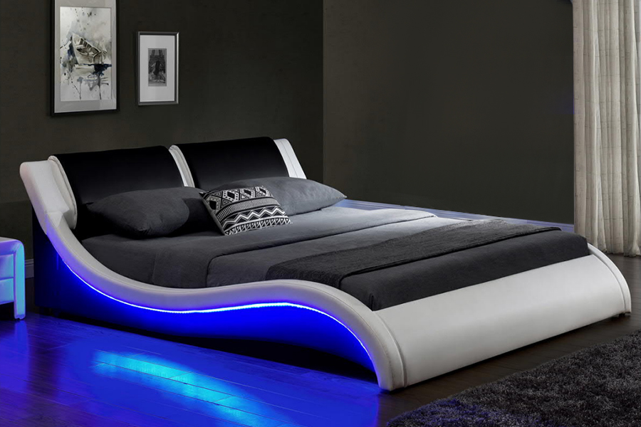 1178-1 LED polstret futuristisk LED Wave Bed ramme