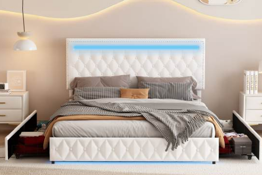 4471-1-3D Skuffer Opbevaring Smart Ambient Lighting Sengeramme