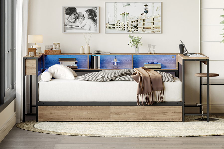 4599-1-3DU Study Metal Sengeramme med L-formet skrivebord
