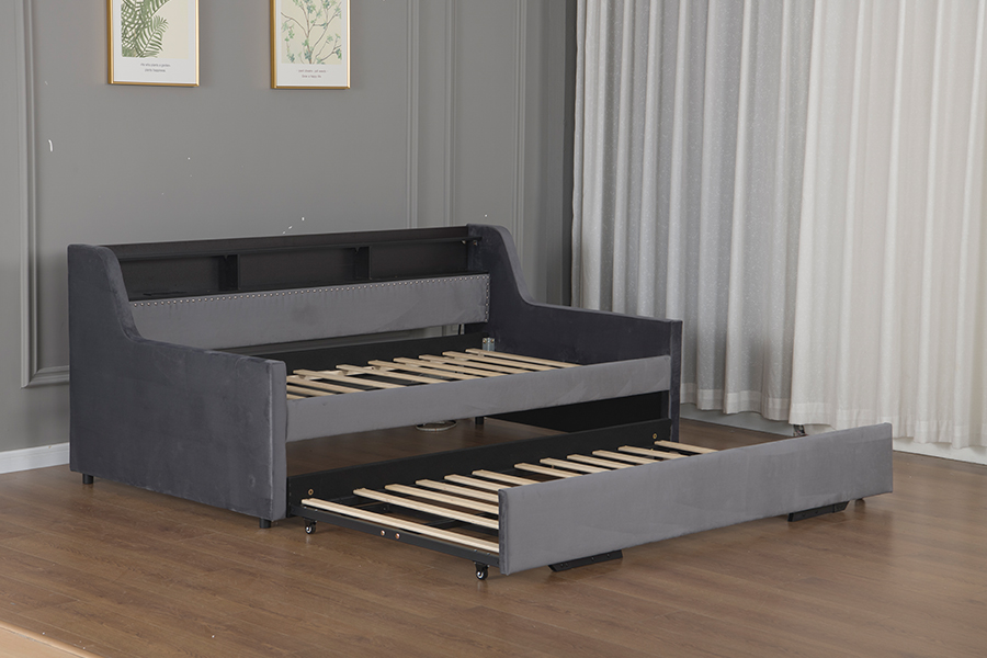 4857-1U Trundle Sovesofa med blød fløjlsstof
