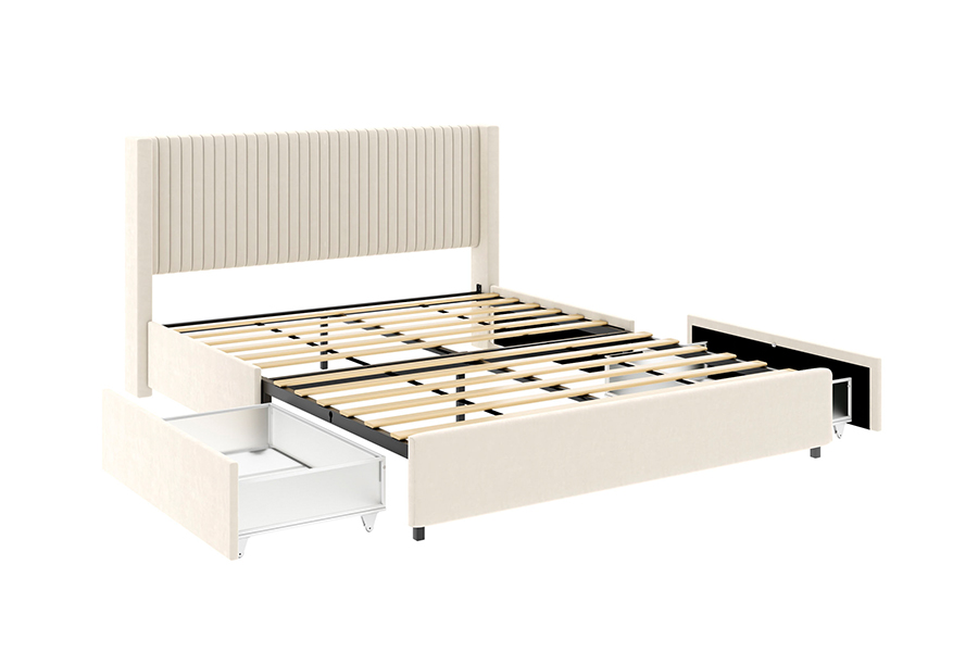 N18 Moderne Beige Polstret Blød Seng Justerbar Polstret Opbevaringsseng Stel