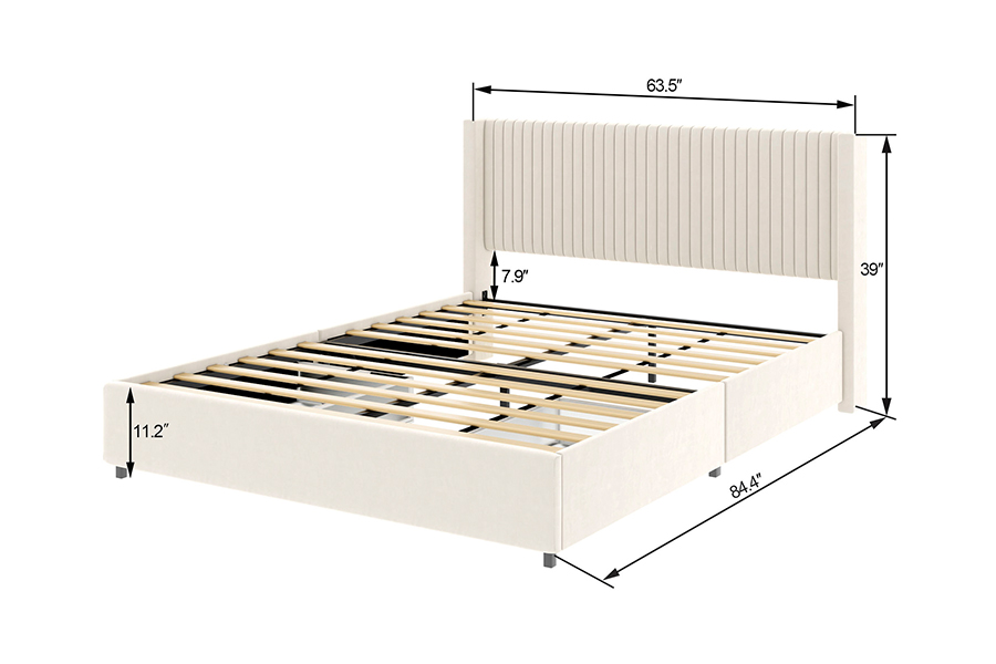 N18 Moderne Beige Polstret Blød Seng Justerbar Polstret Opbevaringsseng Stel