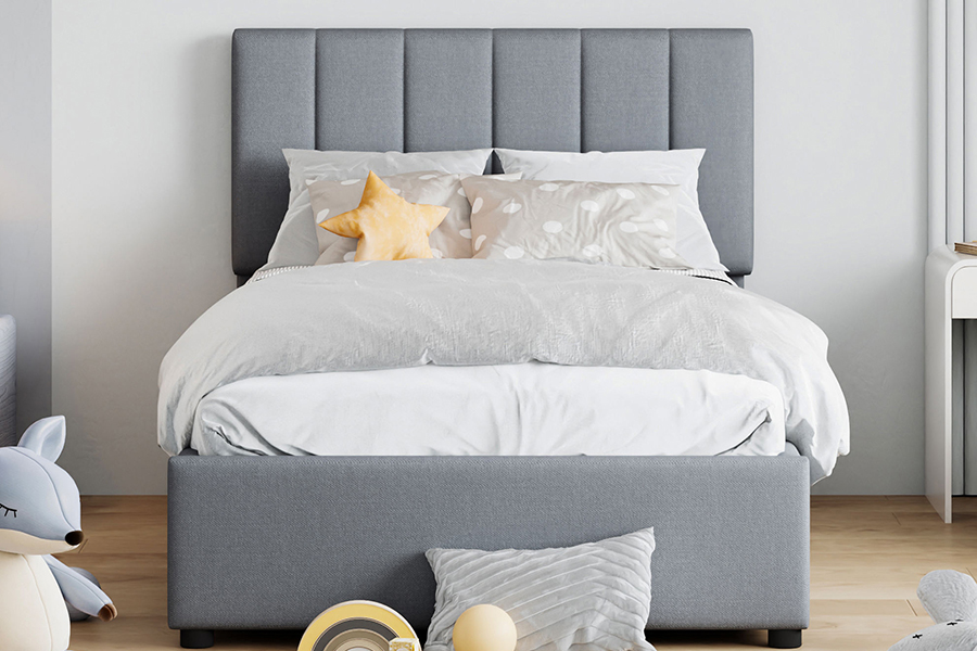 N16 Modern Grey Stof Løftbar opbevaringsfunktion Polstret Opbevaringsseng Stel