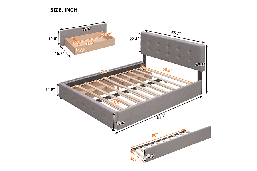 N15 Justerbar Dobbelt Holdbarhed Trundle Bunk Polstret Sengeramme