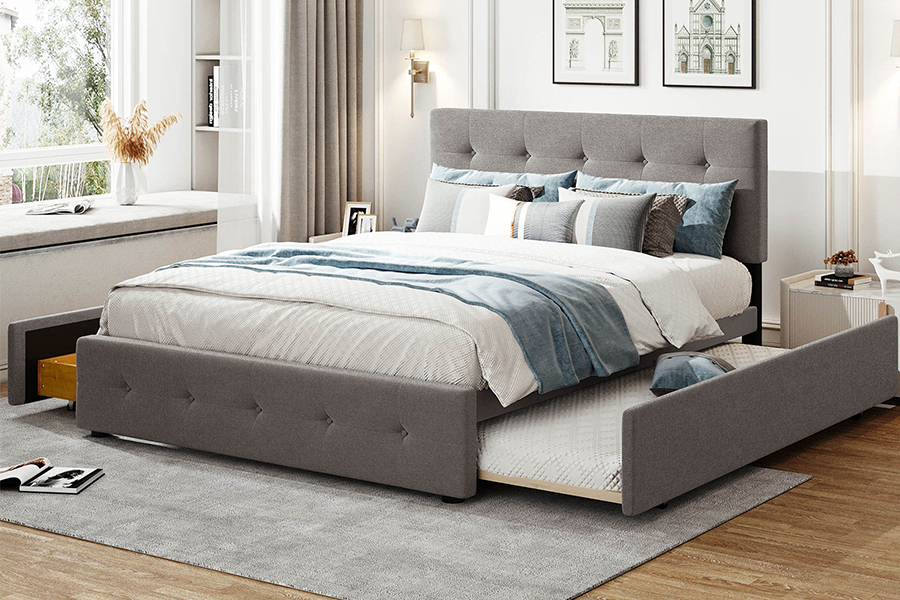 N15 Justerbar Dobbelt Holdbarhed Trundle Bunk Polstret Sengeramme