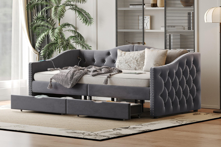 N13 Europæisk moderne grå fløjlspude Opbevaring Sovesofa