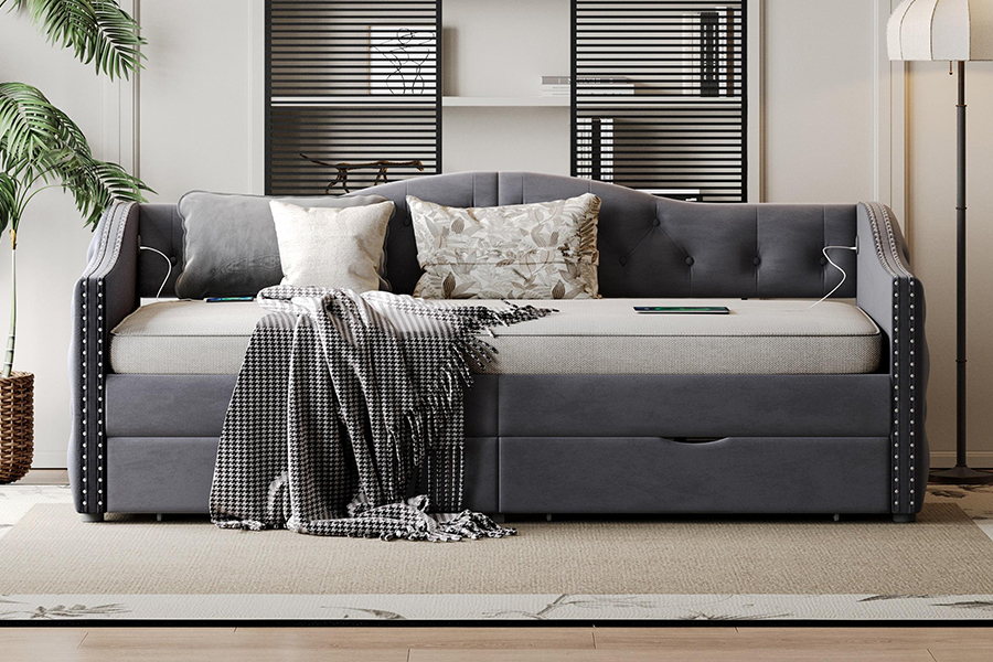 N13 Europæisk moderne grå fløjlspude Opbevaring Sovesofa