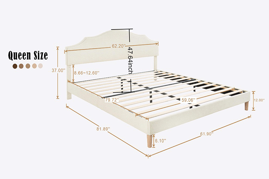 N21 høj kvalitet beige stof Queen Size polstret seng