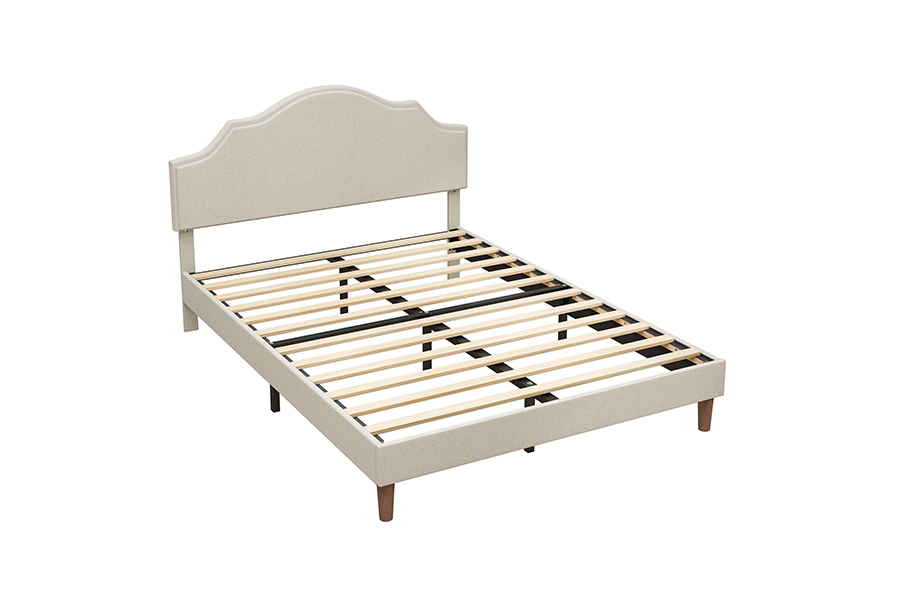N21 høj kvalitet beige stof Queen Size polstret seng