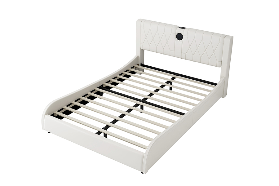 N8 Justerbar Platform Seng Moderne Hvid Blød Seng LED Polstret Sengeramme