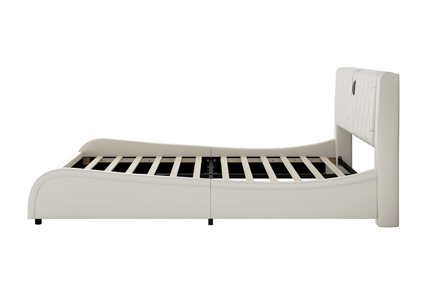 N8 Justerbar Platform Seng Moderne Hvid Blød Seng LED Polstret Sengeramme
