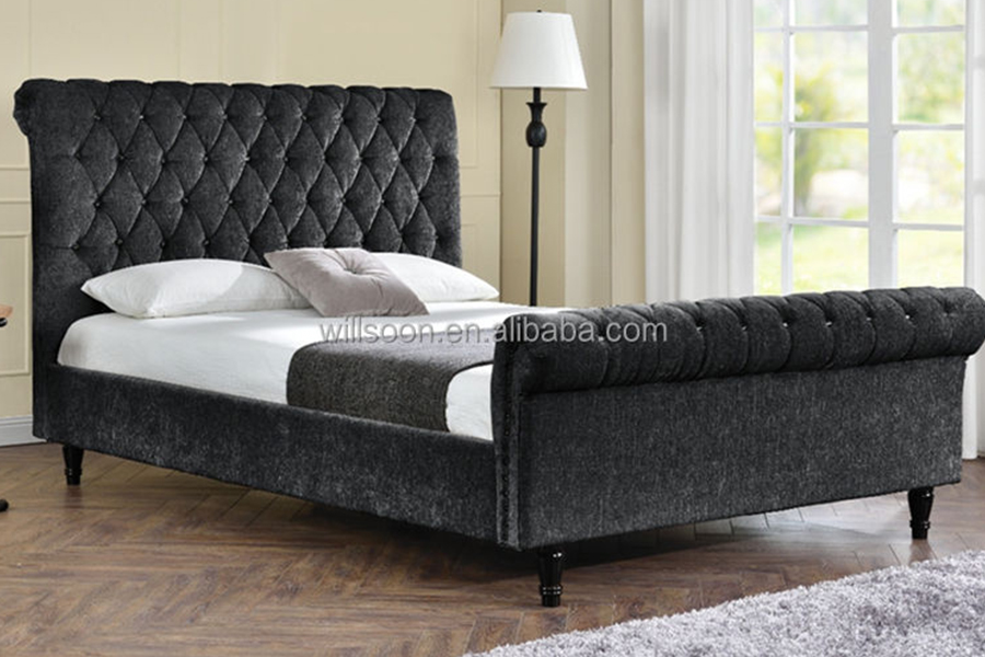 1153 Fløjlsstof S-Shape Design Polstret Seng