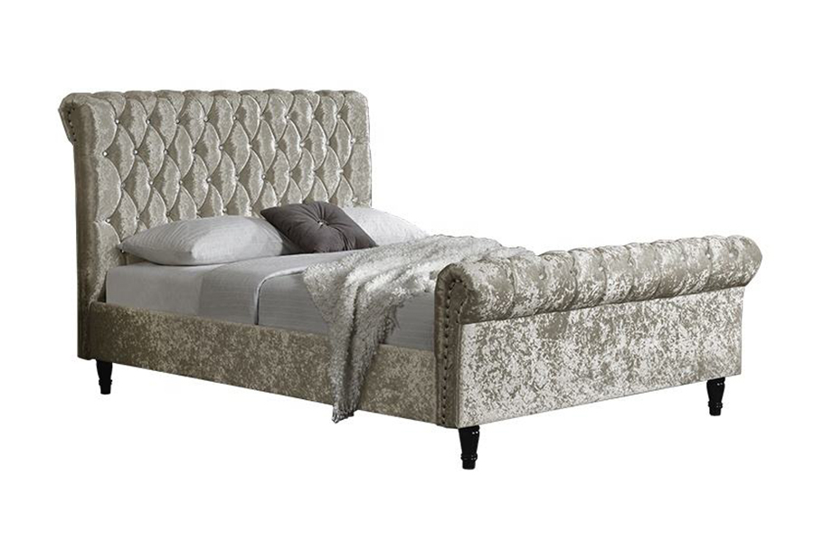 1153 Fløjlsstof S-Shape Design Polstret Seng