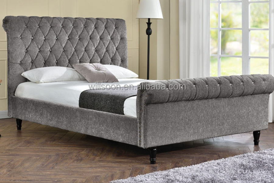 1153 Fløjlsstof S-Shape Design Polstret Seng