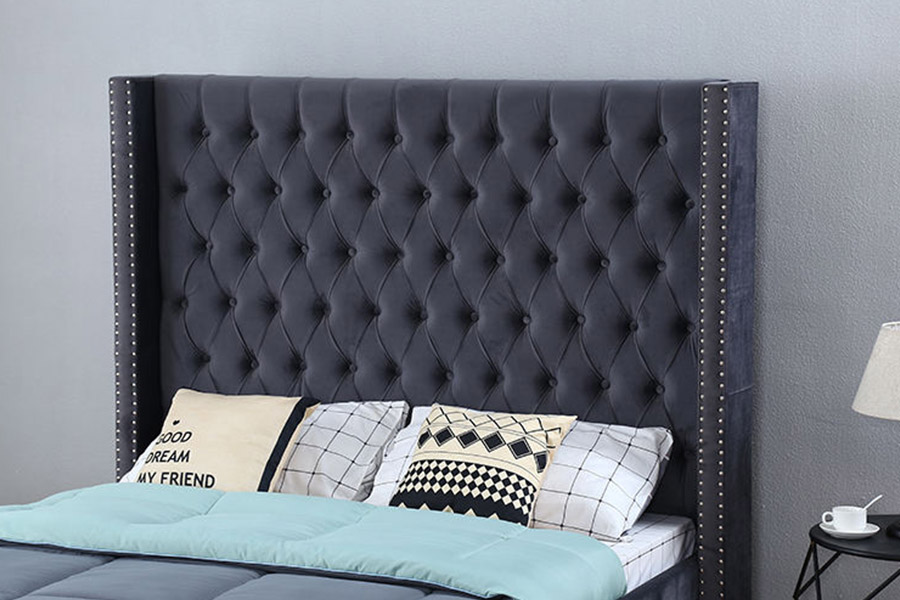 1351 Modern Luxury Design Wingback Seng Polstret Seng