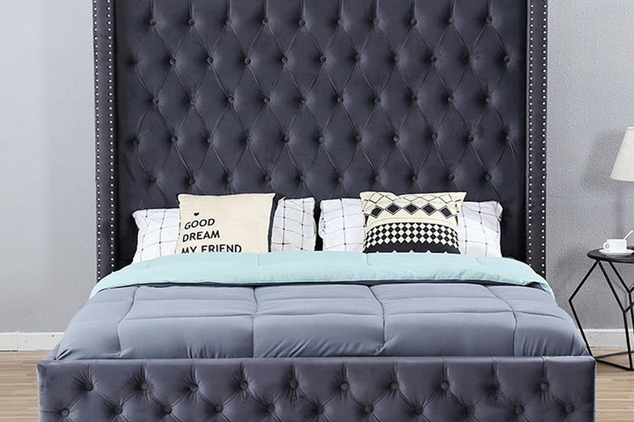 1351 Modern Luxury Design Wingback Seng Polstret Seng