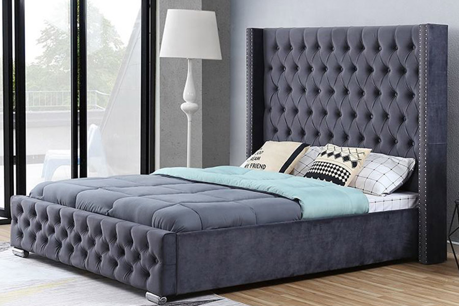 1351 Modern Luxury Design Wingback Seng Polstret Seng
