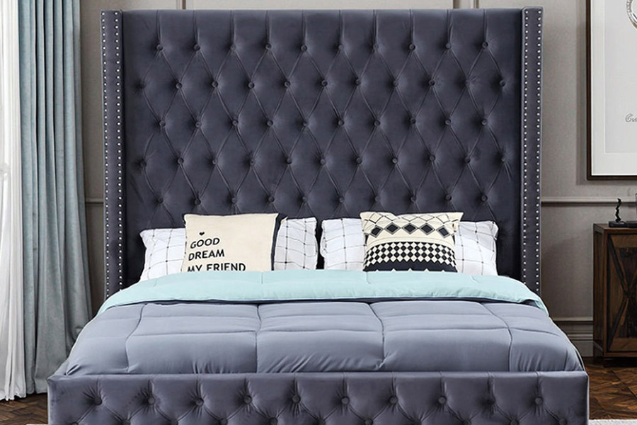 1351 Modern Luxury Design Wingback Seng Polstret Seng