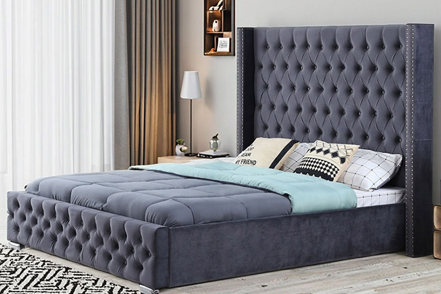 1351 Modern Luxury Design Wingback Seng Polstret Seng