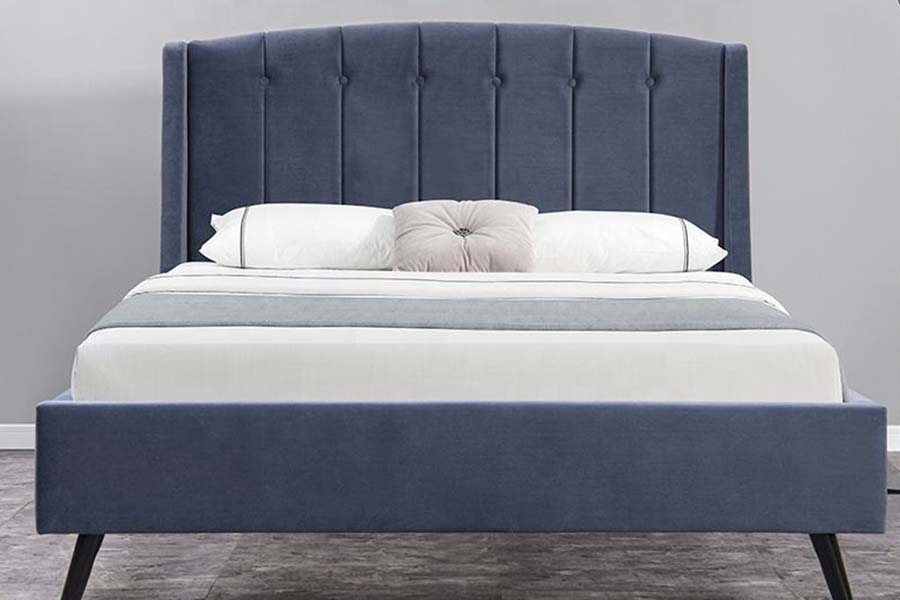 1663 Dobbelt Tufted Velvet Wood Bed Polstret Seng
