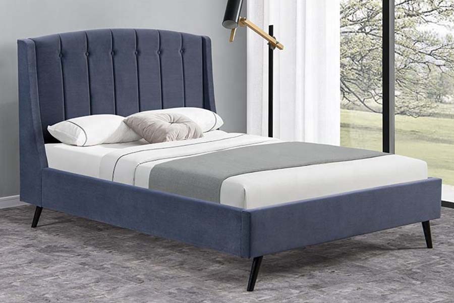 1663 Dobbelt Tufted Velvet Wood Bed Polstret Seng