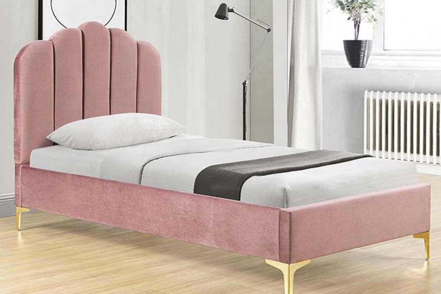 1655 Pink Linen Stof Platform Seng Polstret Seng