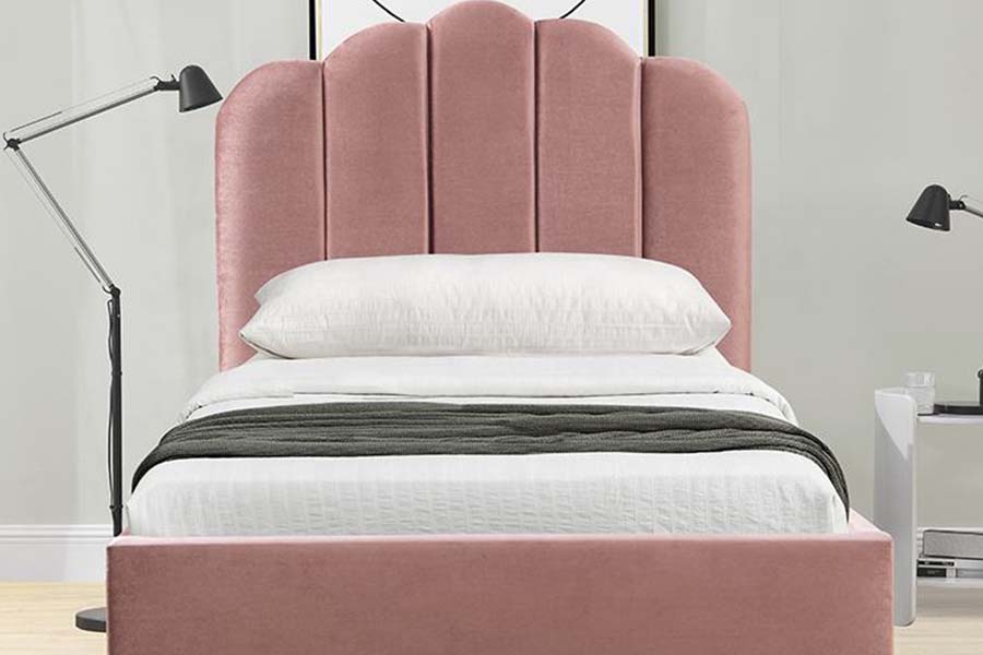 1655 Pink Linen Stof Platform Seng Polstret Seng