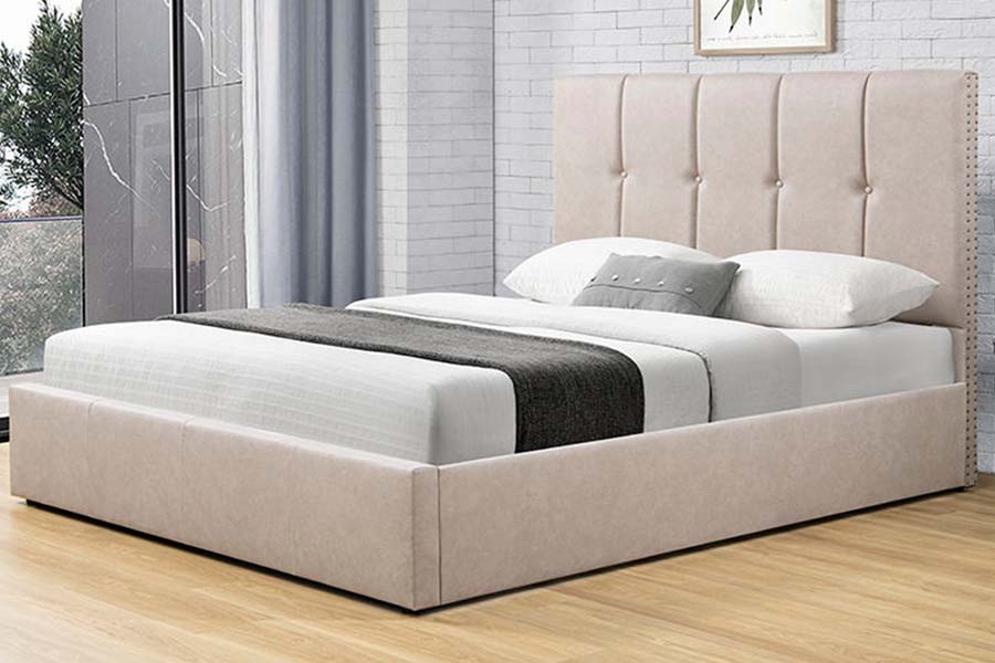 1616 King Size blødt stof seng Knap Design Polstret seng