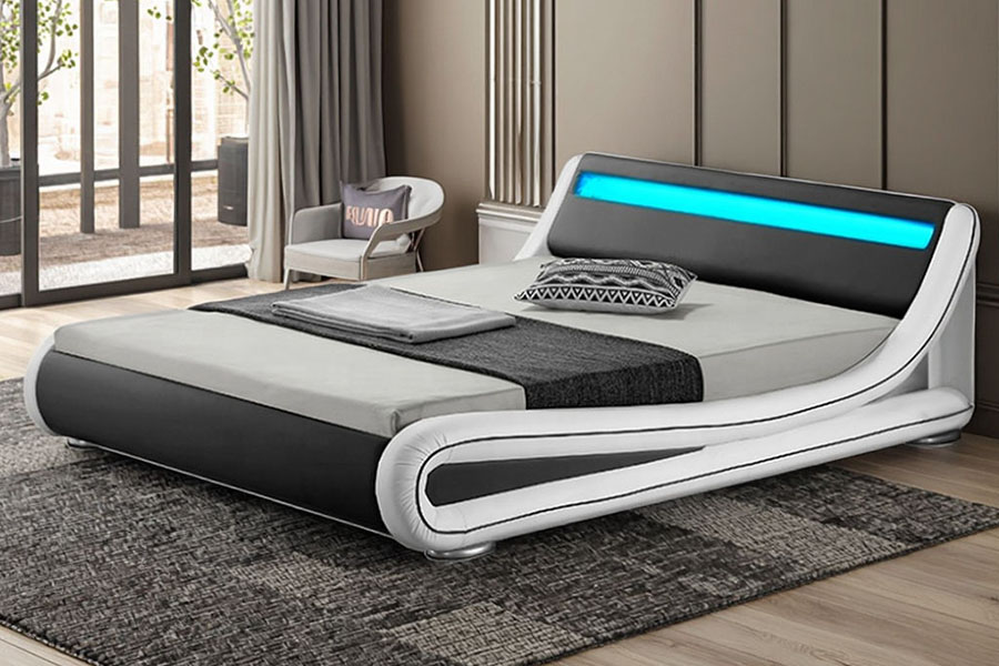 1137-1 Smart LED King Storage Læder Polstret Sengeramme