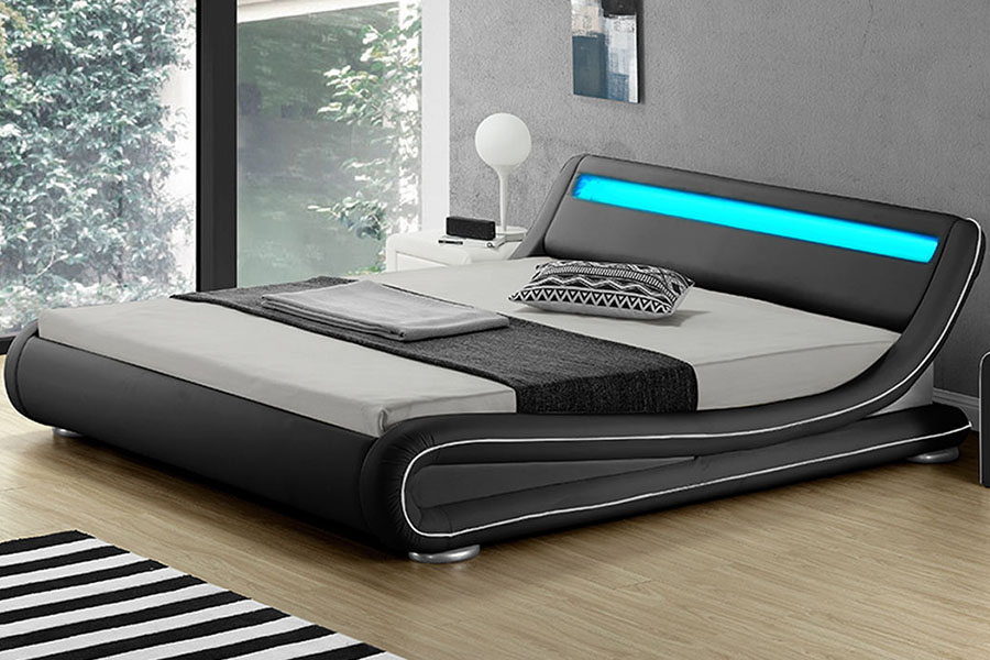 1137-1 Smart LED King Storage Læder Polstret Sengeramme
