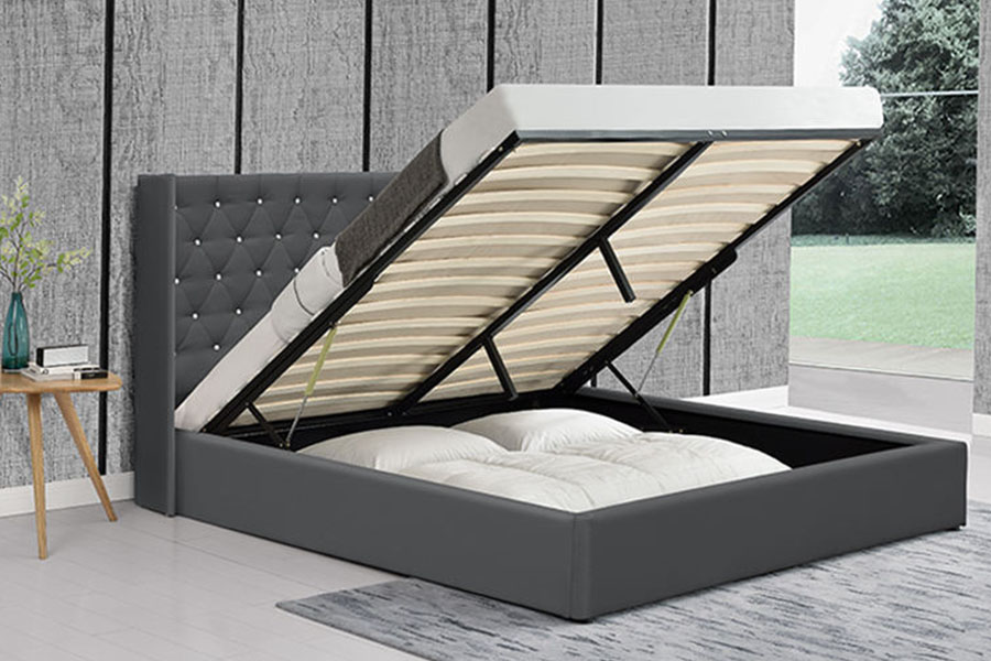 1152G Knap Side-Wing Velvet Gas Lift Opbevaringsseng