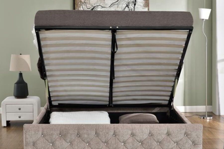 1151G Luxury Velvet Lift King Opbevaring Tuftet Sengeramme