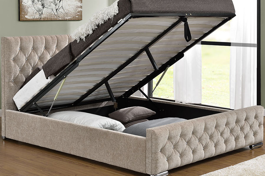 1151G Luxury Velvet Lift King Opbevaring Tuftet Sengeramme