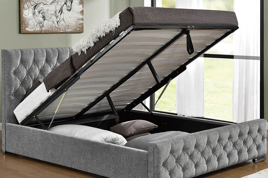 1151G Luxury Velvet Lift King Opbevaring Tuftet Sengeramme