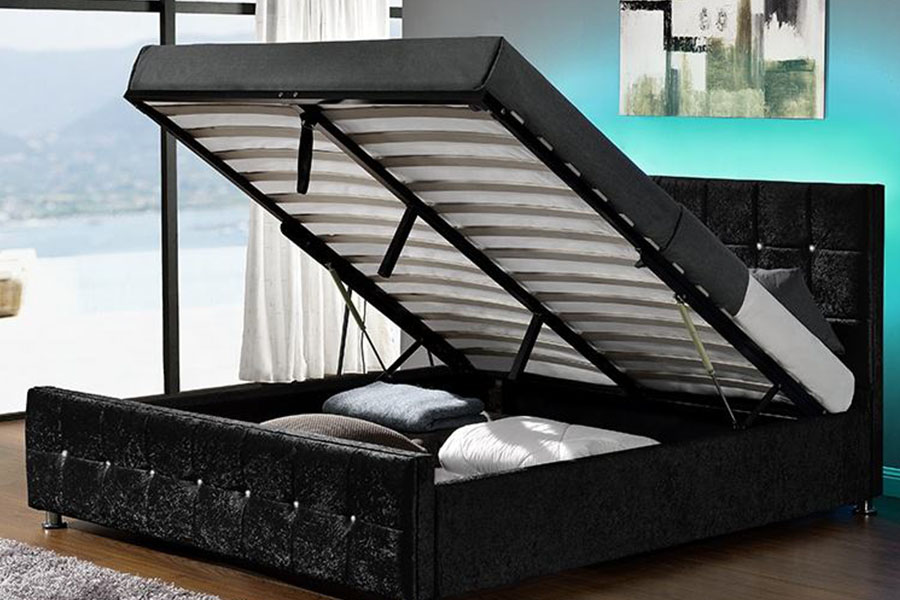 1149-1G Modern Chenille Velvet LED Gas Lift Opbevaringsseng