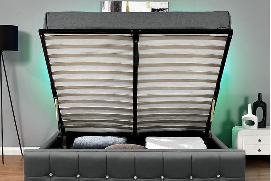 1149-1G Modern Chenille Velvet LED Gas Lift Opbevaringsseng