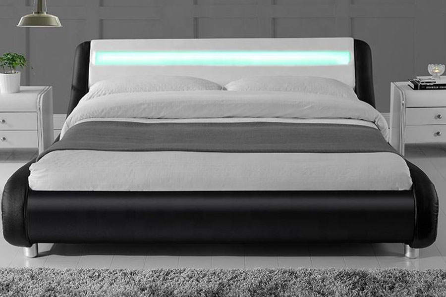 1140-1 Syntetisk læder Dual-Tone LED Polstret Sengeramme