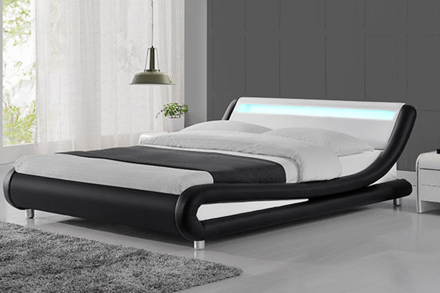 1140-1 Syntetisk læder Dual-Tone LED Polstret Sengeramme