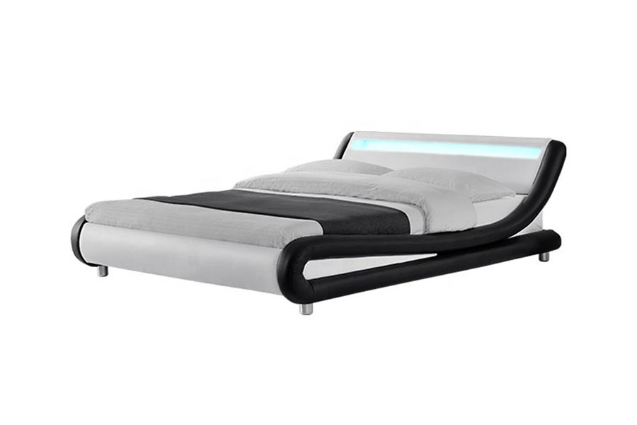 1140-1 Syntetisk læder Dual-Tone LED Polstret Sengeramme
