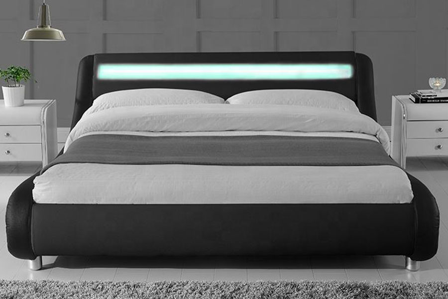1140-1 Syntetisk læder Dual-Tone LED Polstret Sengeramme