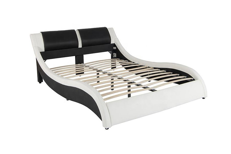 1178-1 Wave-lignende LED-ramme læder Queen King Polstret seng
