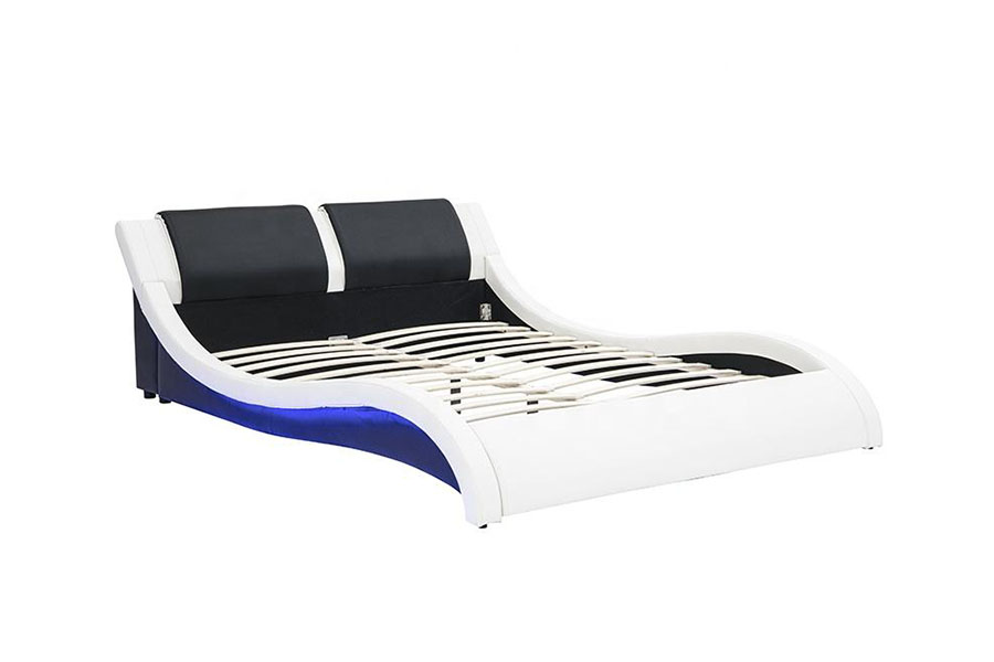 1178-1 Wave-lignende LED-ramme læder Queen King Polstret seng