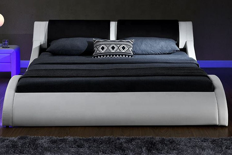 1178-1 Wave-lignende LED-ramme læder Queen King Polstret seng