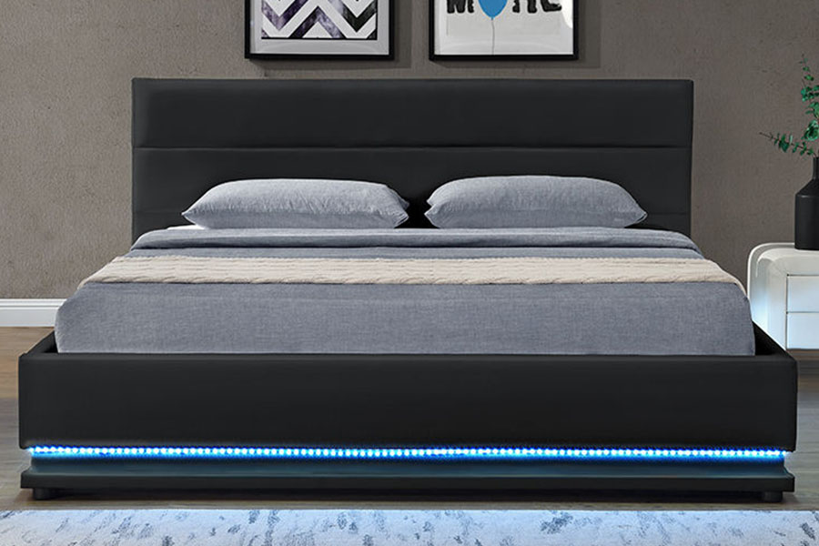 1165-1G moderne luksus læder opbevaring LED polstret sengestel