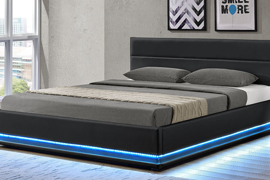 1165-1G moderne luksus læder opbevaring LED polstret sengestel