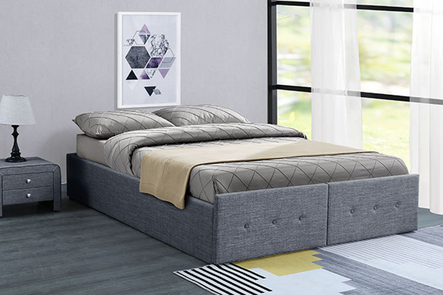 1326DG Gas-Lift Panel-Style Stof Queen Opbevaringsskuffe Polstret Sengeramme