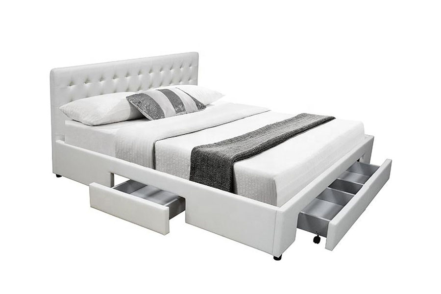 1243D No-Spring PU-læder skuffe-base Queen Opbevaringsseng Ramme