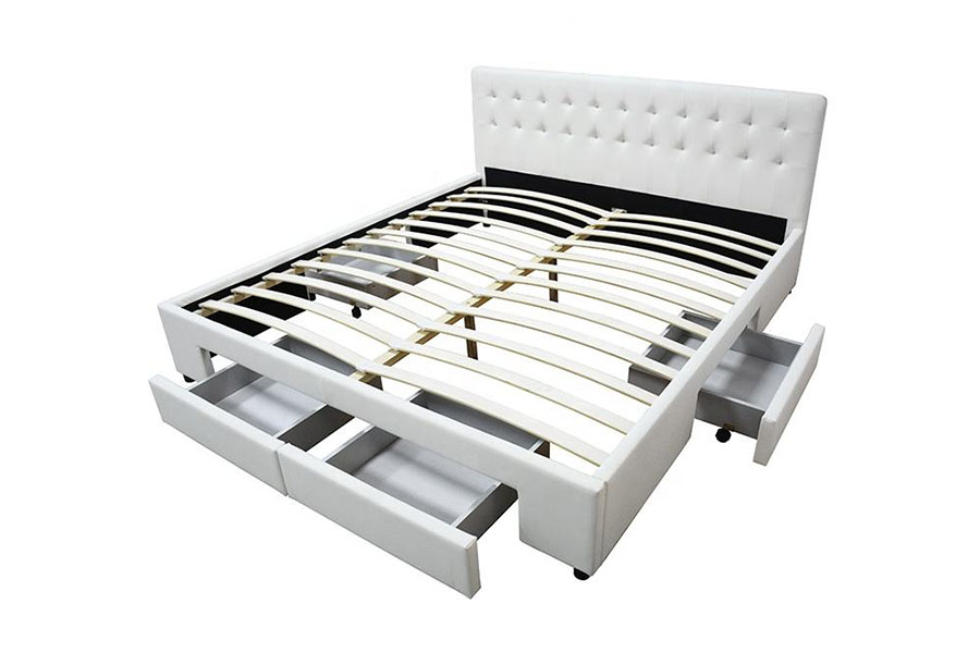 1243D No-Spring PU-læder skuffe-base Queen Opbevaringsseng Ramme